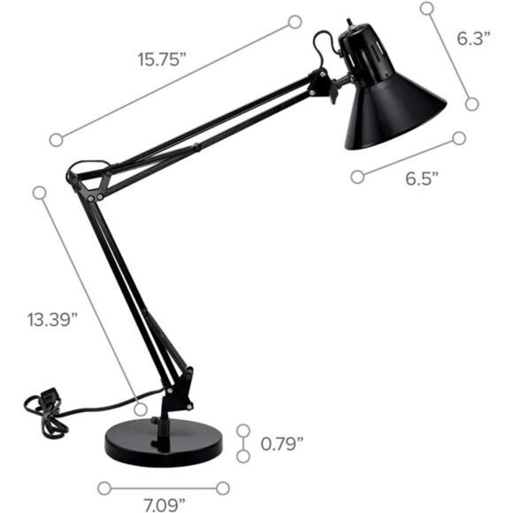 Swing Arm Desk Lamp, Metal, 36" Reach with Multi-Joint Adjustment,  LED Bulb - Picture 2 of 7